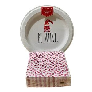 Rae Dunn “Be Mine” Dessert Plates and Lady Jayne Heart Patterns Napkins Set